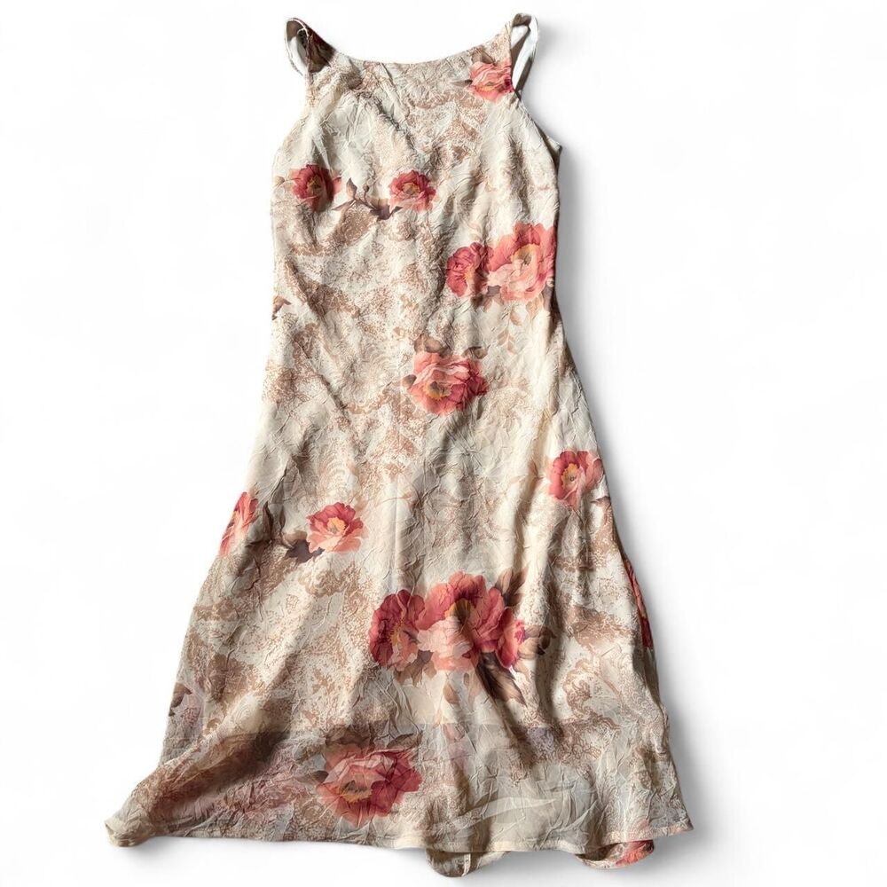 FLP Y2K Vintage Pink Floral Boho Midi Dress Size 14 Fairycore Whimsygoth